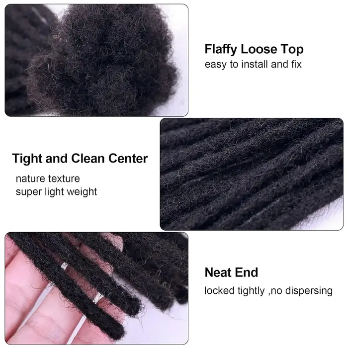 Extensions de cheveux humains dreadlocks faites à la main 6-20 pouces