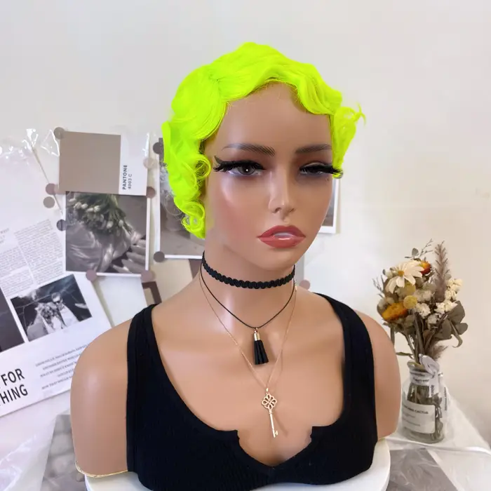 WIGERA – perruque synthétique ondulée verte fluorescente