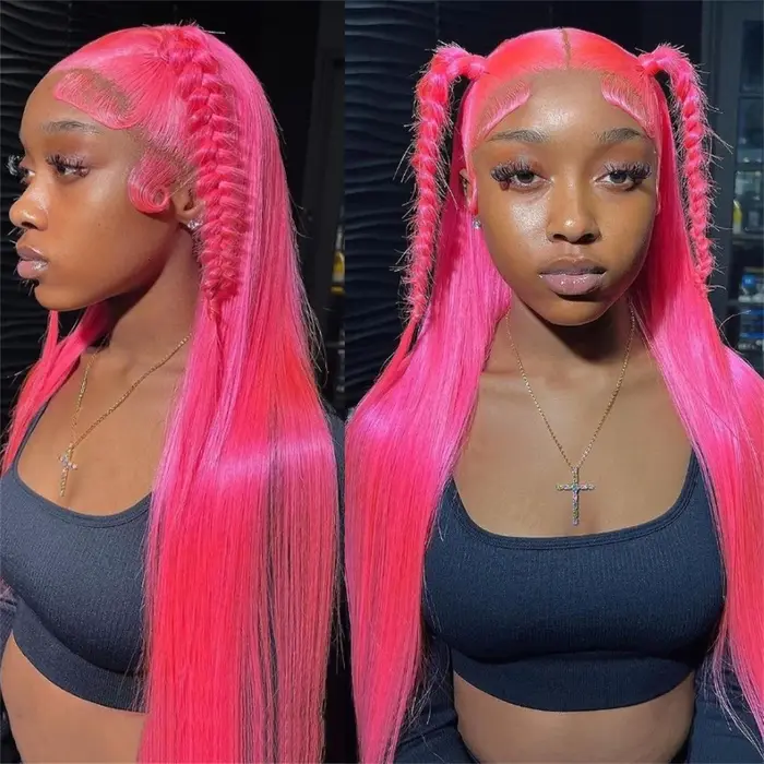 Perruques Lace Front en cheveux humains 13x6 rose vif