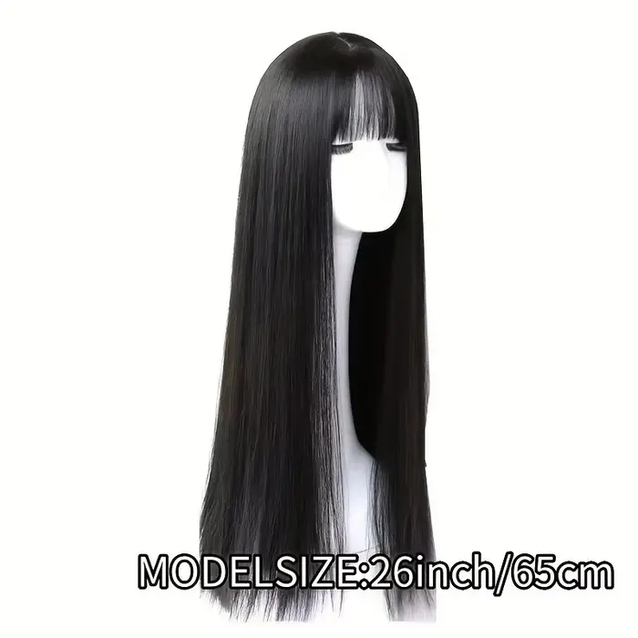 Perruque synthétique noire longue et lisse pour fête d'Halloween, perruque de cosplay pour usage quo