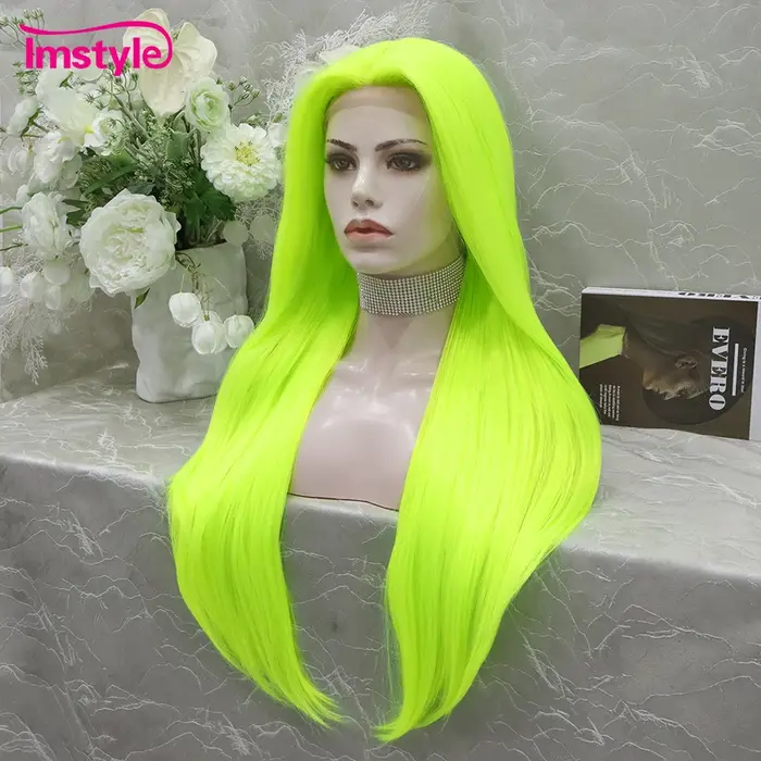 Imstyle – perruque longue verte fluorescente
