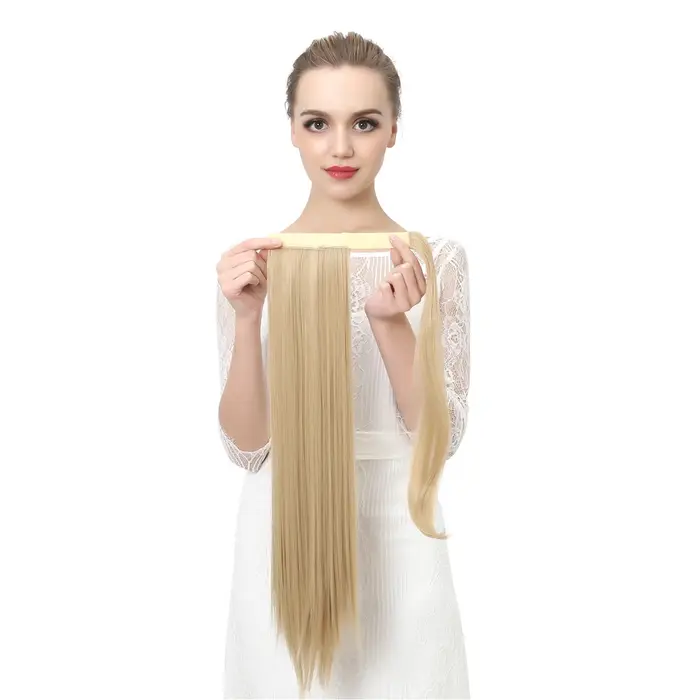 Clip synthétique en queue de cheval Extension de cheveux perruque droite crépus bouclés longue enrouler autour de fausse