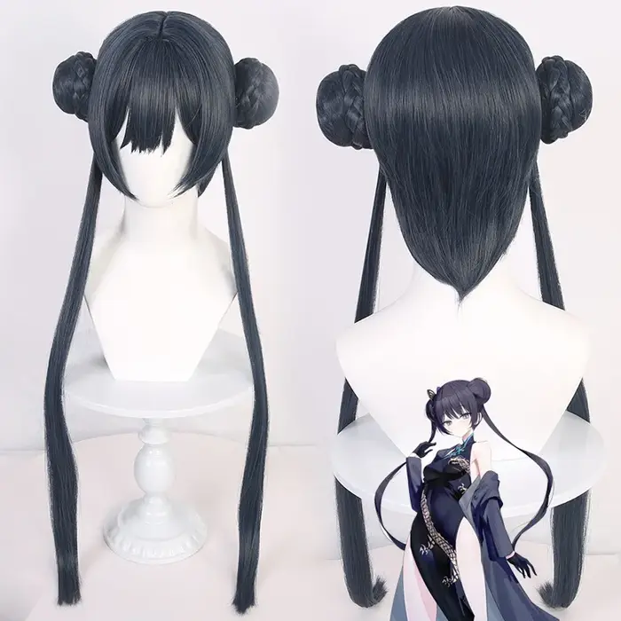 Perruques de cosplay Anime Blue Archive Ryuge Kisaki, 80 cm de long, avec dessus de tête à effet cui