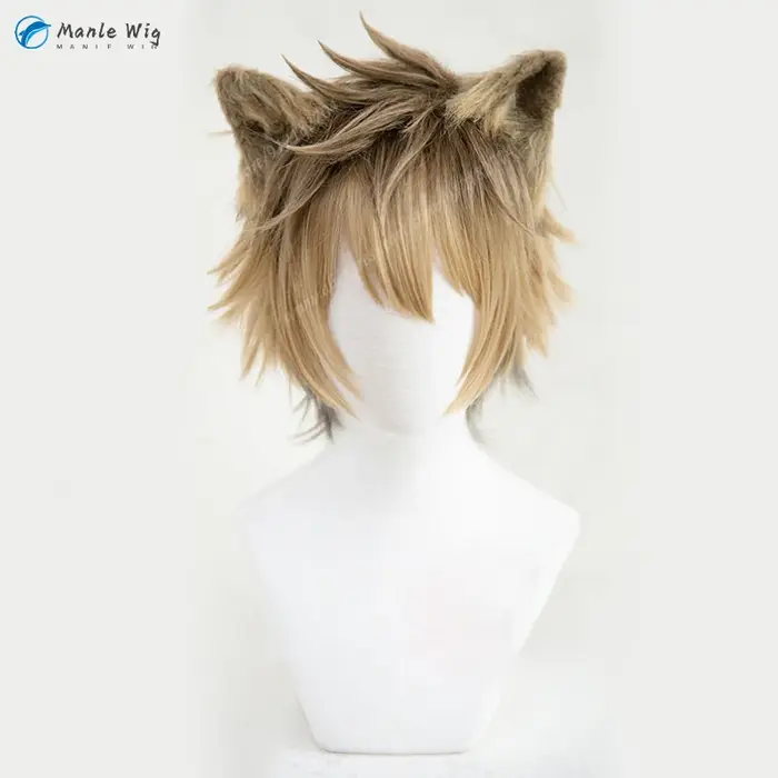 Ruggie Bucchi Cosplay perruque lin marron dégradé perruques courtes Anime Cosplay perruque résistant à la chaleur cheveux synthétiques Halloween + bonnet de perruque