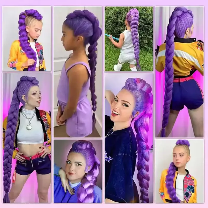 Extensions de cheveux synthétiques violettes, cheveux de tressage colorés, longue queue de cheval tressée droite, postiche pour femmes, accessoires pour cheveux