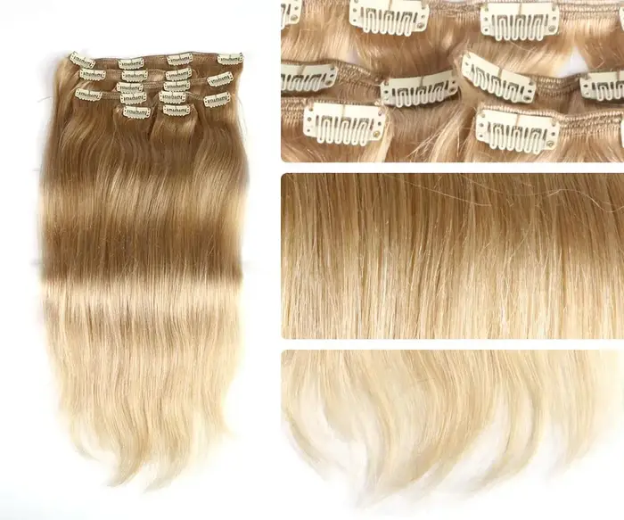Clip dans l'extension de cheveux humains droite 7 pièces pince en pleine tête