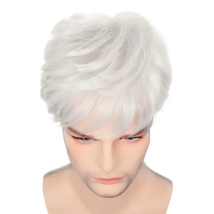 Perruque Synthétique Courte Bouclée avec Frange pour Homme