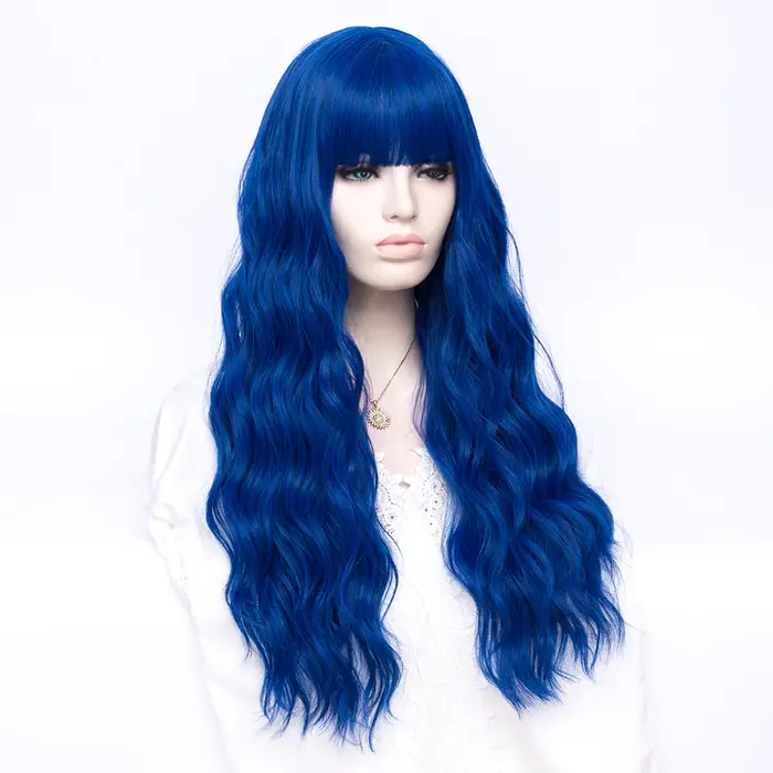 MSIWIGS – perruque synthétique longue ondulée bleue Lolita pour femmes
