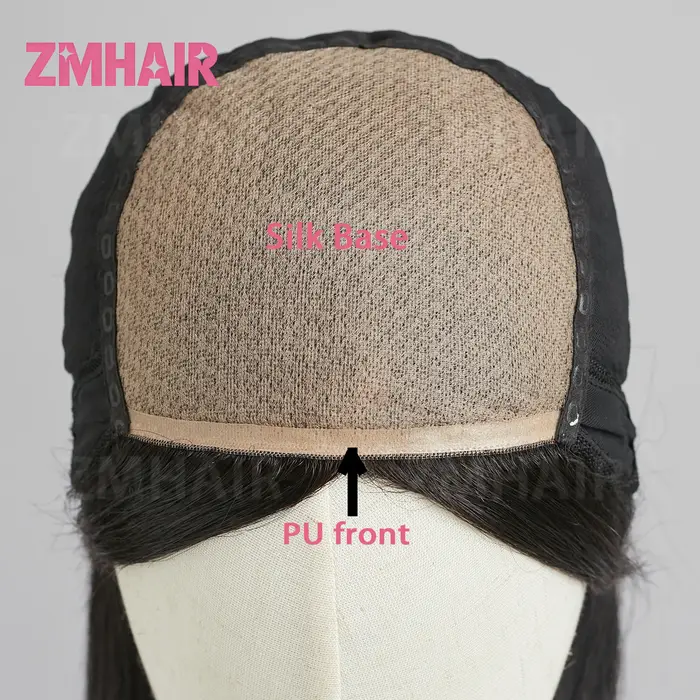 Perruque juive 5x5 à base de soie pour femmes, avec frontale en PU, cheveux humains naturels lisses,