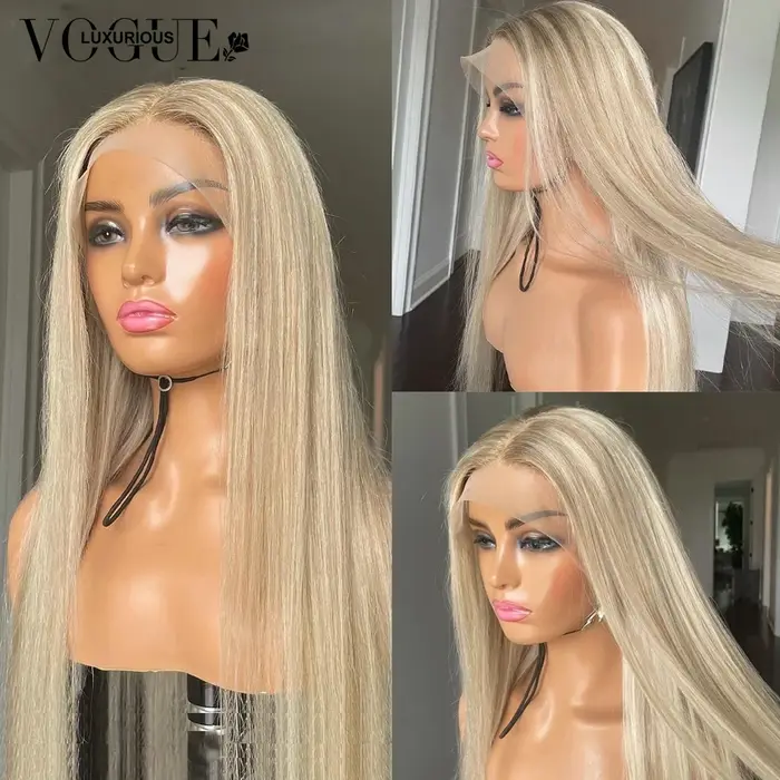 LUX VOGUE mettre en évidence la poussière mat or Balayage couleur perruque élégante droite 100% vierge cheveux
