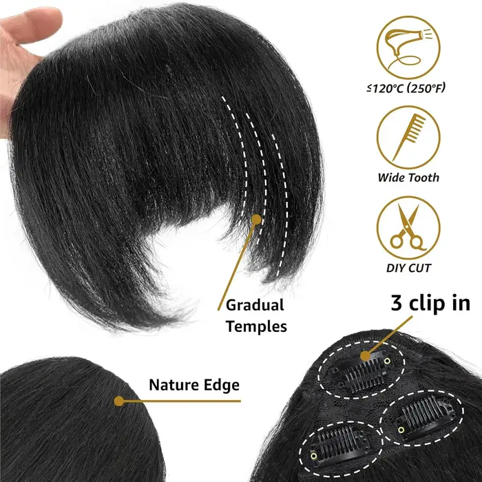 Extensions de cheveux synthétiques Yaki à frange droite pour femmes