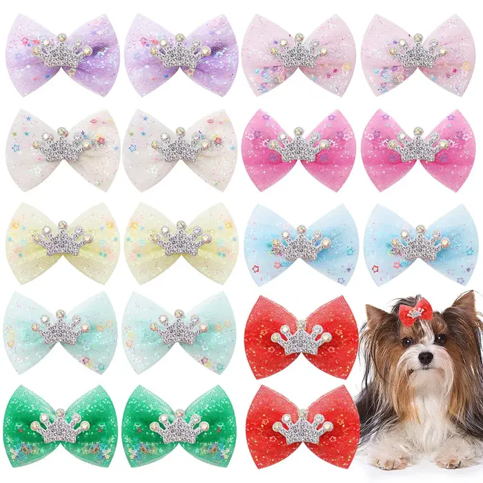 Pinces à cheveux en dentelle pour chien, 10 pièces, décoration de couronne, nœuds pour chien avec pi