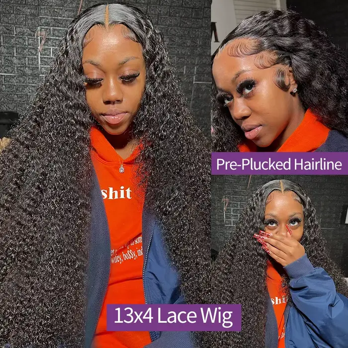 Perruque Lace Front Wig Deep Wave Brésilienne Naturelle Bouclée, Cheveux Humains, 13x4 13x6 HD, 40 4