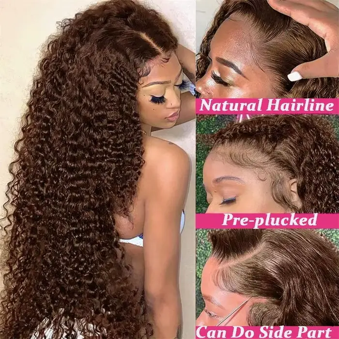 38Inch Chocolate Brown Curly Wave HD Lace Front Wig 13x4 13x6 Water Wave HD Lace Frontal Human Hair 