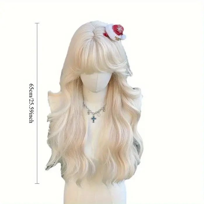 Perruque en fibres synthétiques de la marque Anxin : franges de style français jaune clair avec cheveux longs ondulés