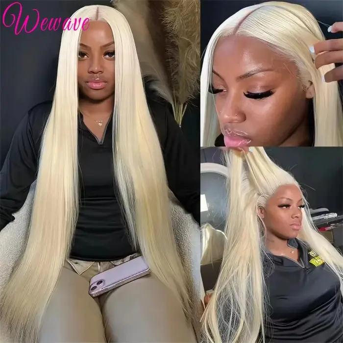 Perruque Lace Front Blonde 613 en Cheveux Humains, Perruque Frontale HD 13x6, Perruques Lace Front L