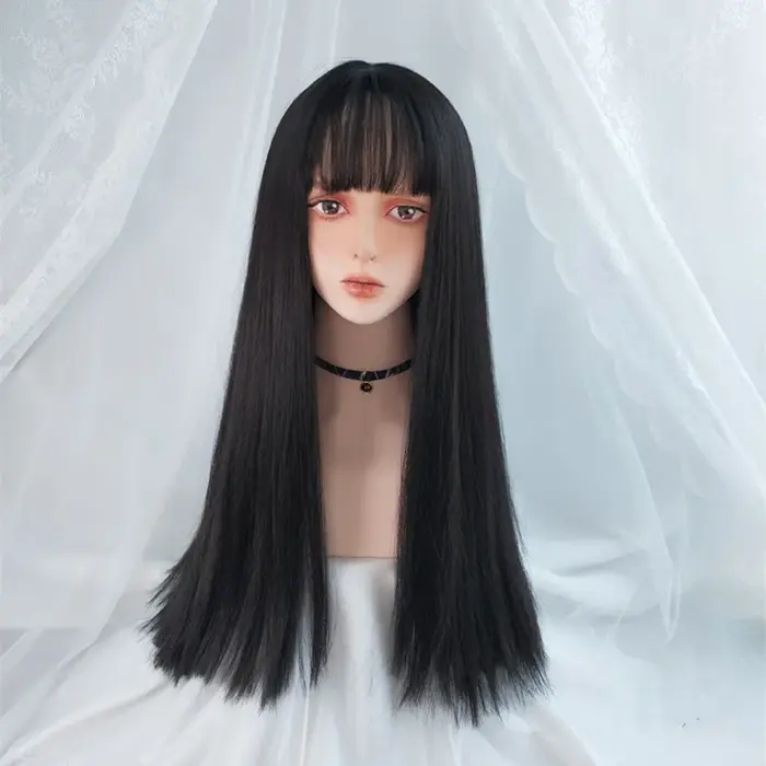 VICWIG – Perruque de cosplay longue avec frange, 24 pouces, pour femme, cheveux raides synthétiques,