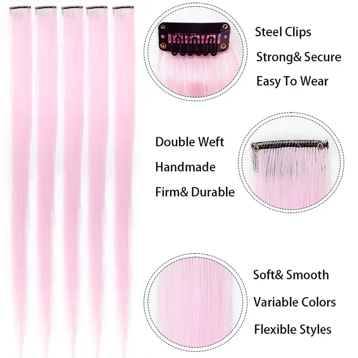 Extensions de cheveux synthétiques colorées à Clip Long de 22 pouces