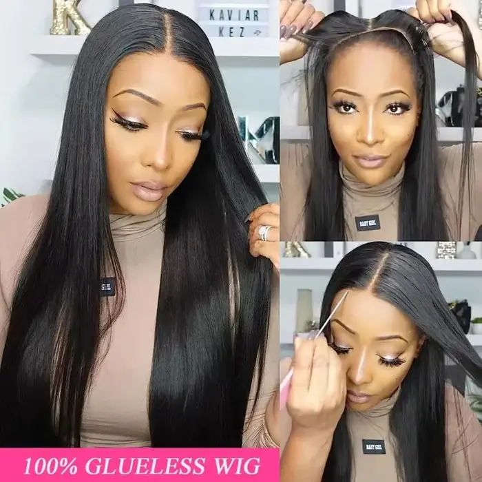 Perruques Bling Hair 6x4 sans colle, lisses, en cheveux humains, pré-coupées, avec dentelle HD, pour
