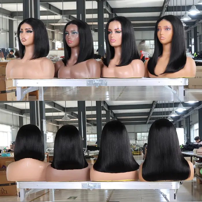 Perruques Bob Droit Sans Colle Cheveux Humains Densité 180% Fermeture en Dentelle HD 4x6