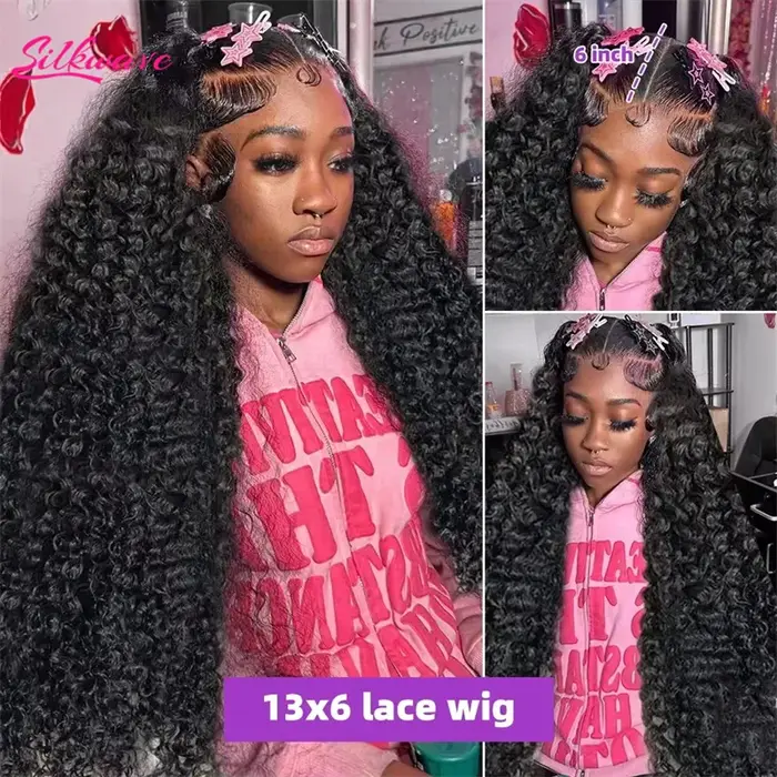 Silkwave 30 40 pouces birman bouclés perruque de cheveux humains Hd dentelle 13x6 vague profonde fro