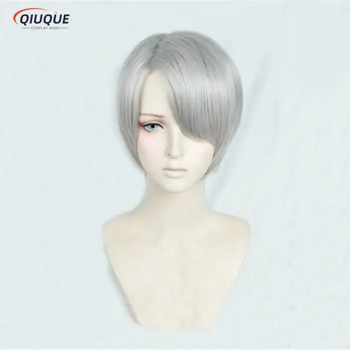 Perruque de Cosplay synthétique courte grise mixte