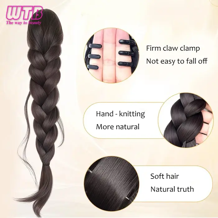 Perruque synthétique tressée pour femme, clip queue de cheval, tempérament paresseux, cheveux tressé