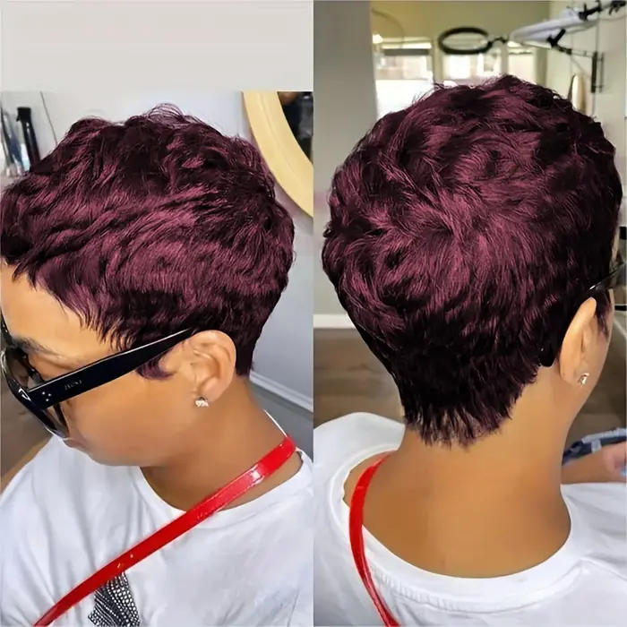 Perruque courte coupe lutin cheveux humains pour femmes perruques fabriquées à la Machine avec frange