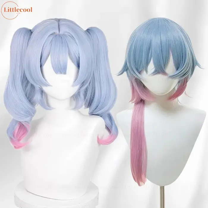 Miku lapin trou Cosplay perruque 45 cm de Long couleur mixte queues de cheval résistant à la chaleur cheveux