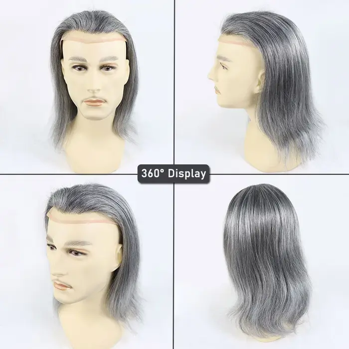 Toupet gris de 12 pouces pour hommes