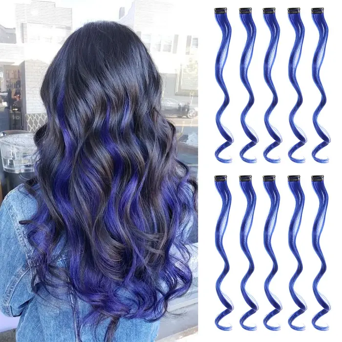 Extensions de cheveux synthétiques avec une pince, postiche arc-en-ciel résistante à la chaleur pour