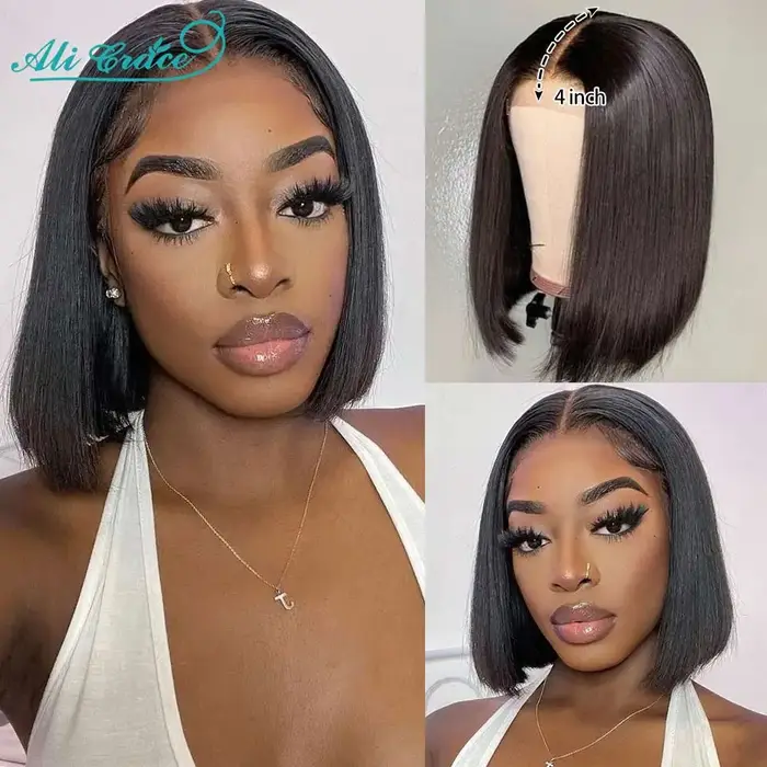 Ali Grace cheveux droite courte Bob perruque 4x4 dentelle fermeture