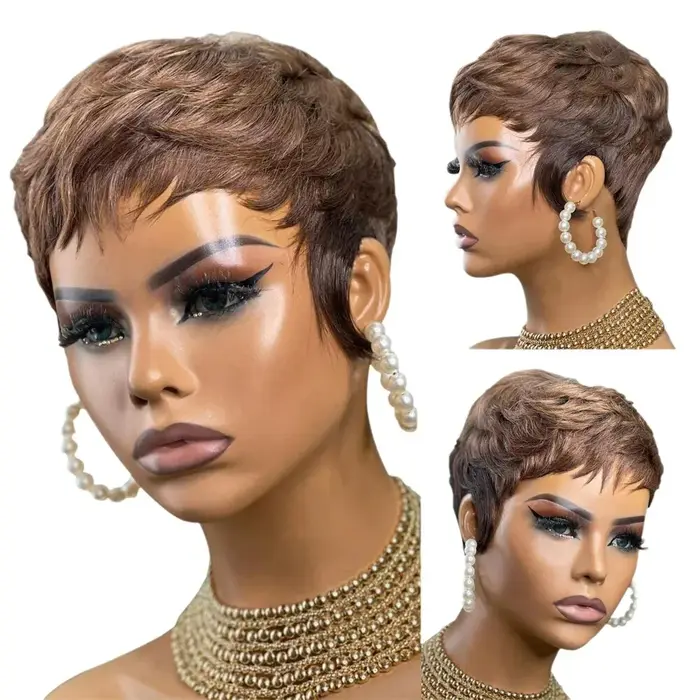 Perruque courte brune cheveux humains # 4 perruques