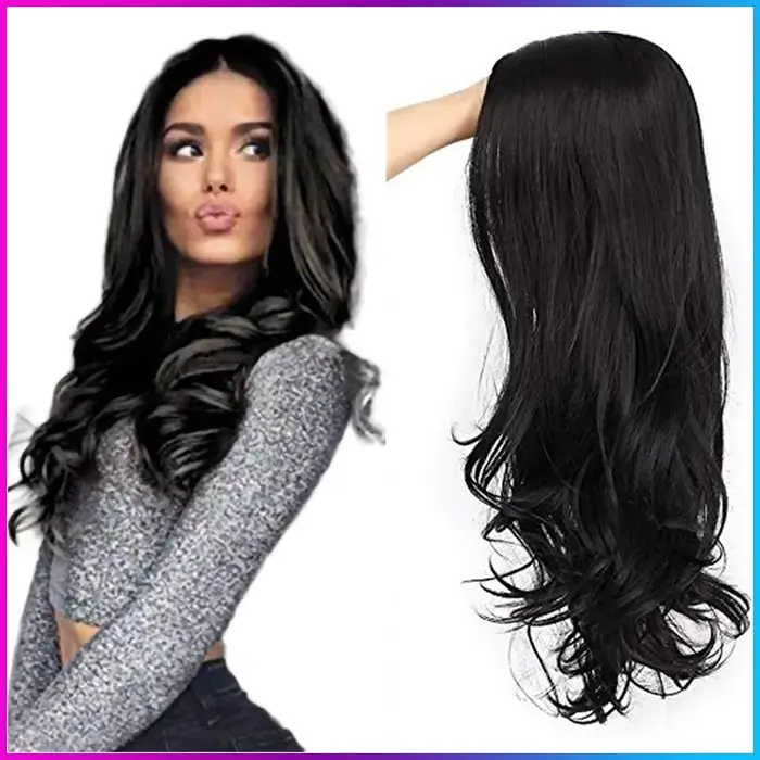 Perruque synthétique longue ondulée bouclée pour femme, aspect naturel, fibre de degré de chaleur po