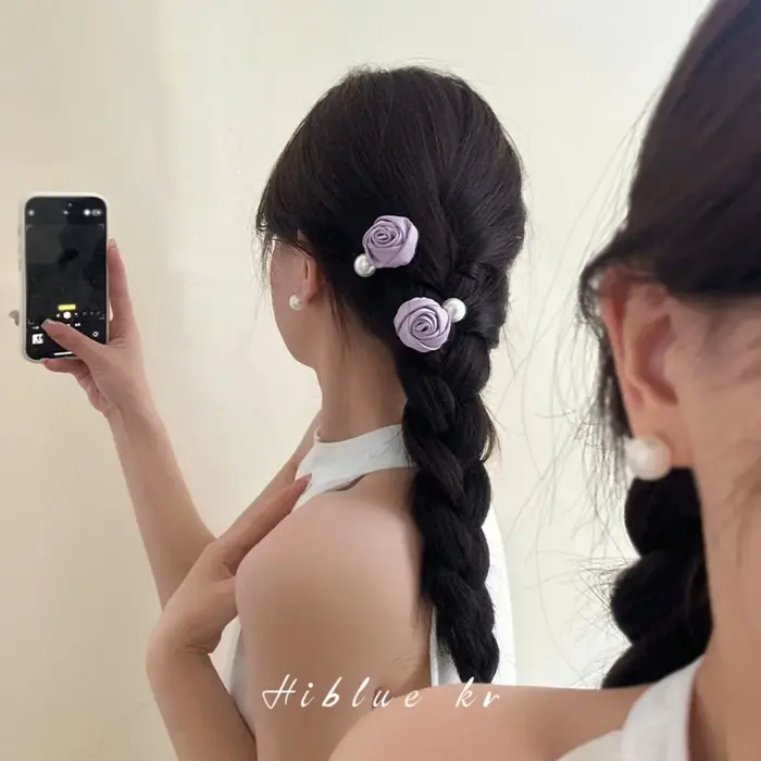 Pince à Cheveux en Satin Rose Perle