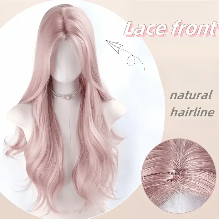 Perruque rose pour femmes perruques de Cosplay longues ondulées