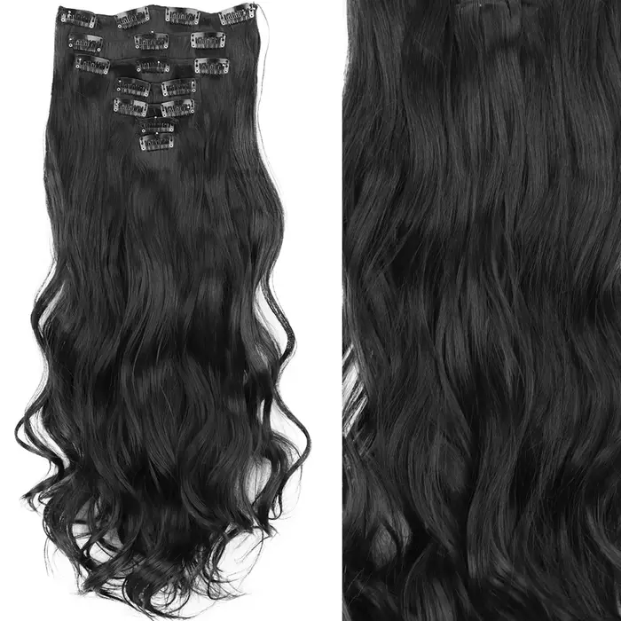 16 Clips 7 pièces/ensemble Extensions de cheveux longue ondulée coiffure naturel synthétique noir blond postiches résist