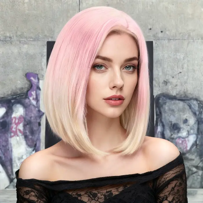 Perruque Bob Ombrée Rose à Blonde