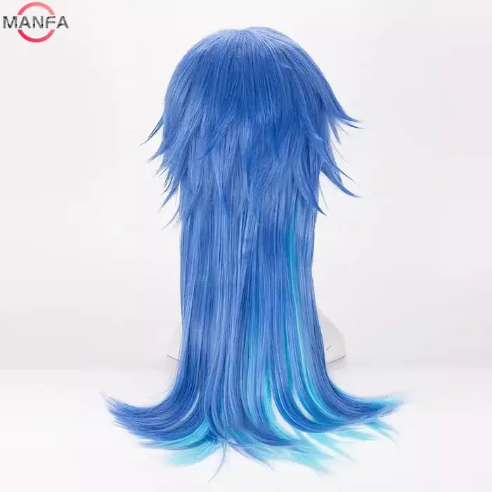 Dramatical Murder DMMD Seragaki Aoba Cosplay Perruque, Cheveux Synthétiques, Bonnet, Bleu Dégradé, D