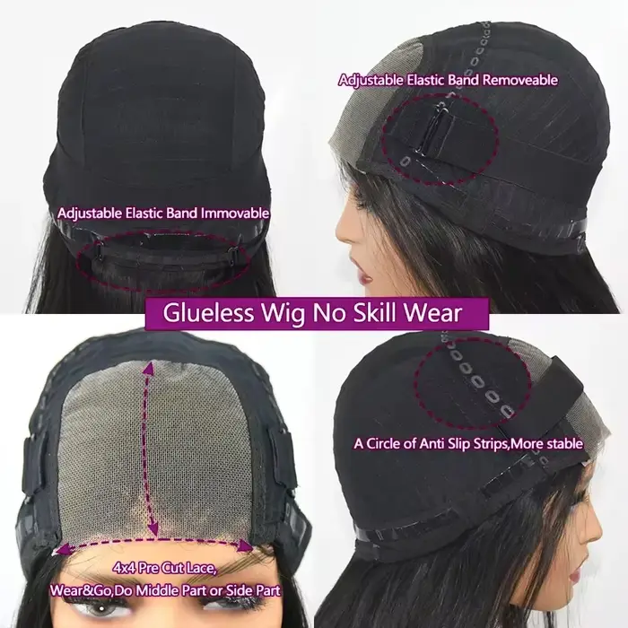 Perruque Bob sans colle en cheveux humains, perruques courtes Bob à porter directement pour femmes, 