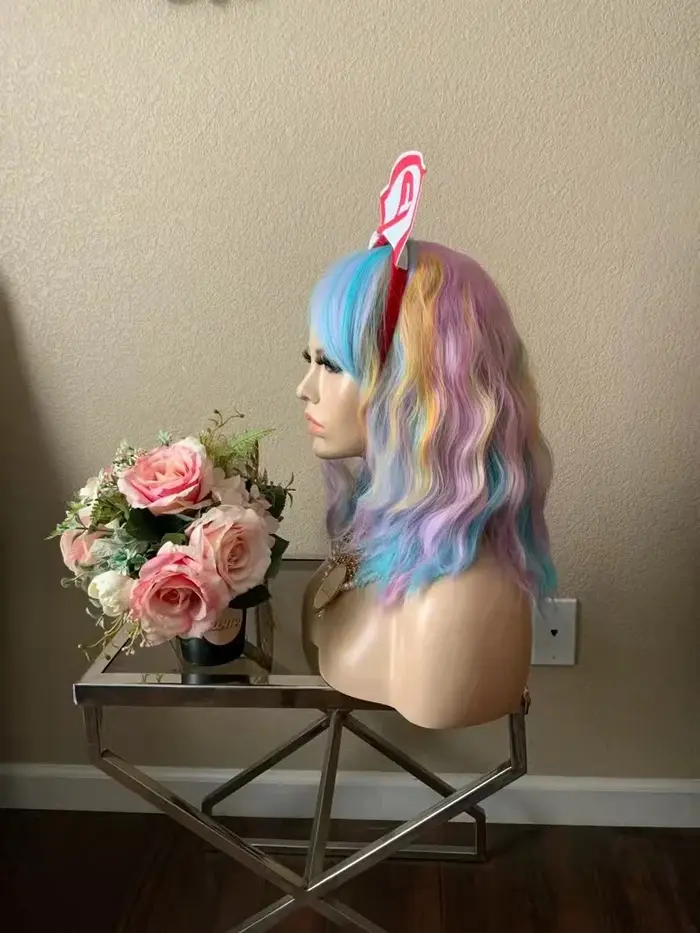 14 "femmes courte ondulée bouclée perruque arc-en-ciel Bob