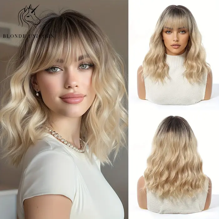 Perruque synthétique ombrée marron à blond