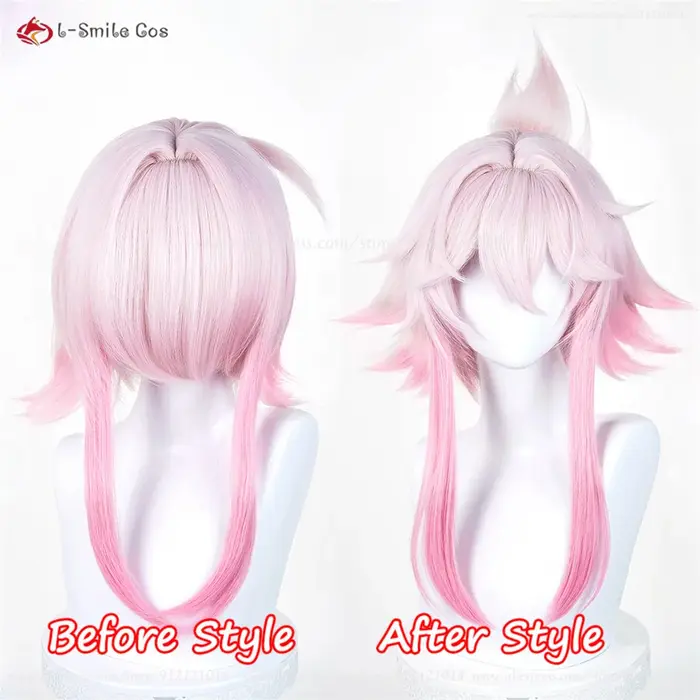 HSR Evanescia – perruque de Cosplay pour femmes, perruques dégradées roses de 46cm, perruque pour Co
