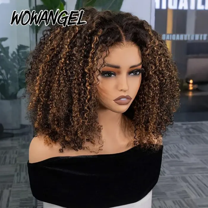 WOWANGEL 250% crépus bouclés sans colle perruques 1B/27 mettre en évidence