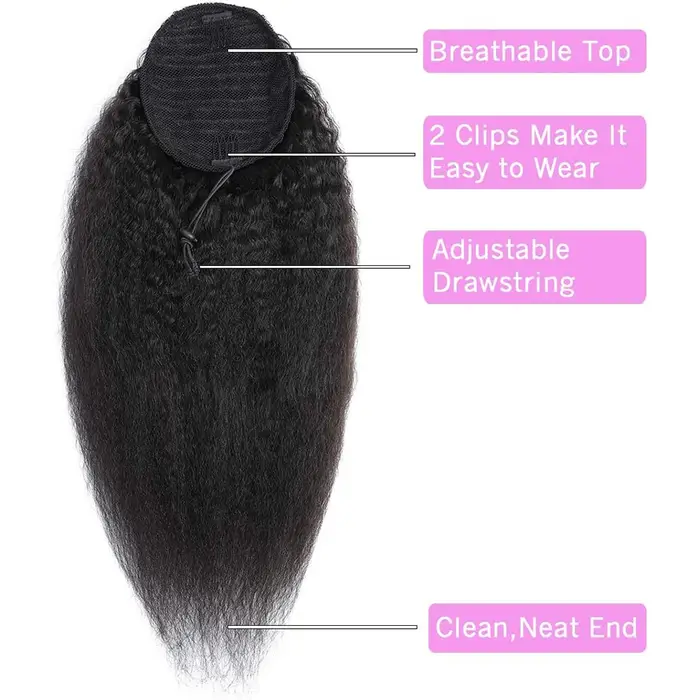 Queue de cheval lisse et bouclée en cheveux humains, extension 100 % naturelle à enrouler avec cordo