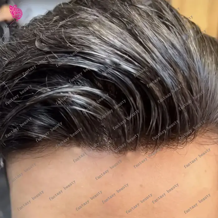 Cheveux humains toupet pour hommes noir gris 1B40 # 2 système super durable de PU de peau complète i