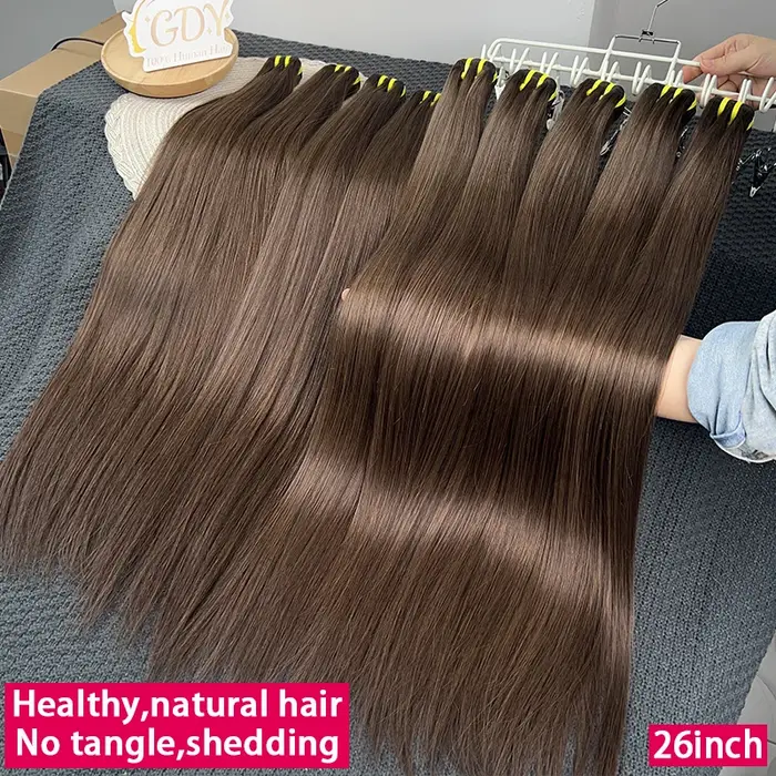 # 2 Bundles de Cheveux Raides Brun Foncé 100% Naturels Vietnamiens Non Traités Bruts Vierge Extensio