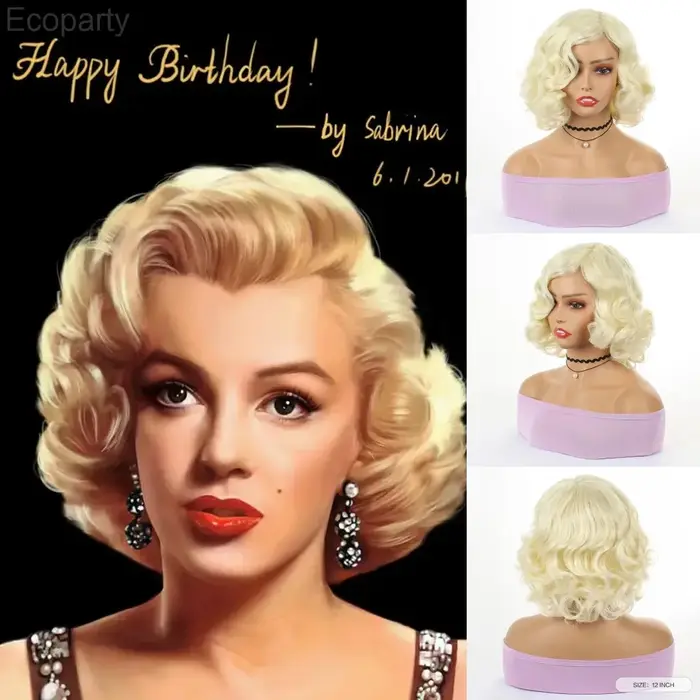 Halloween femmes Marilyn Monroe perruque dorée cheveux courts bouclés perruques