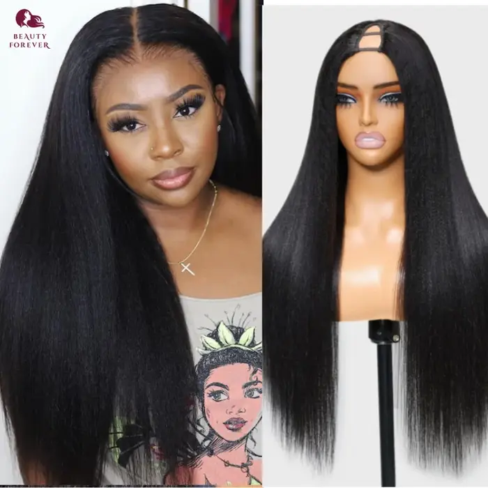 Beautyforever EasiContour ™    Yaki droite V partie perruque cheveux humains élastique cordon Yaki V