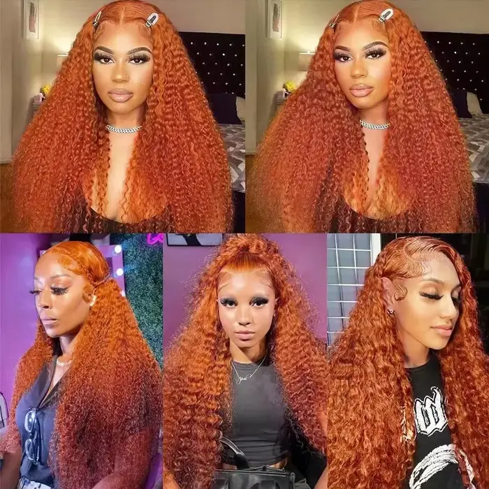 Perruques Lace Front 13x4 en Cheveux Humains Brésiliens Ondulés Profonds Ginger, 30 Pouces # Perruqu
